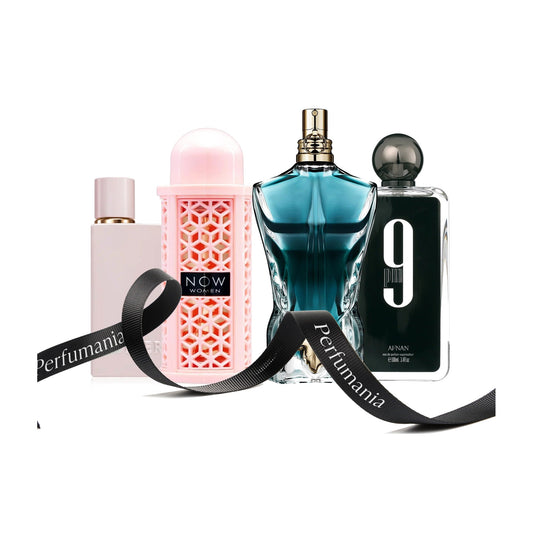 Four-fragrance bundle: Her Elixir, Rave Now, Le Beau and Afnan – authentic designer fragrance bottles